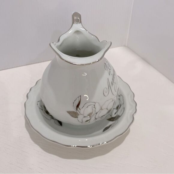 Georgian Fine China 25th Anniversary Miniature Pitcher & Bowl Silver Trim - Picture 4 of 12